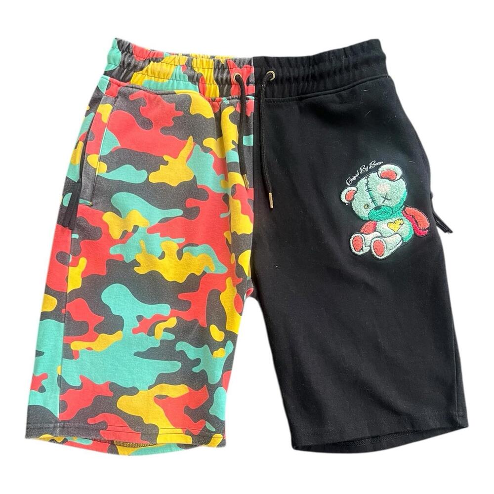 CivilizeD Mens Street Wear Sweat Pants Shorts Hip Hop Size Medium Camo Patch Hit - Picture 1 of 7